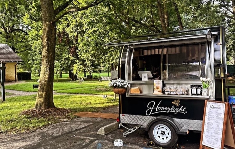 The Honeylight coffee trailer parked and ready to serve